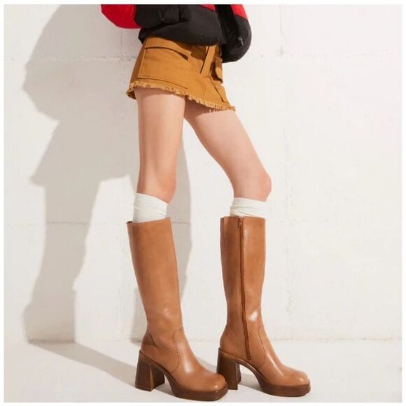 Steve Madden Fanatik Women’s Tan Leather Chunky Stacked Block Heel Below the Kne - Picture 12 of 14